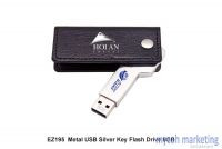 Metal USB Silver Key Flash Drive 8GB in PU Leather Pouch